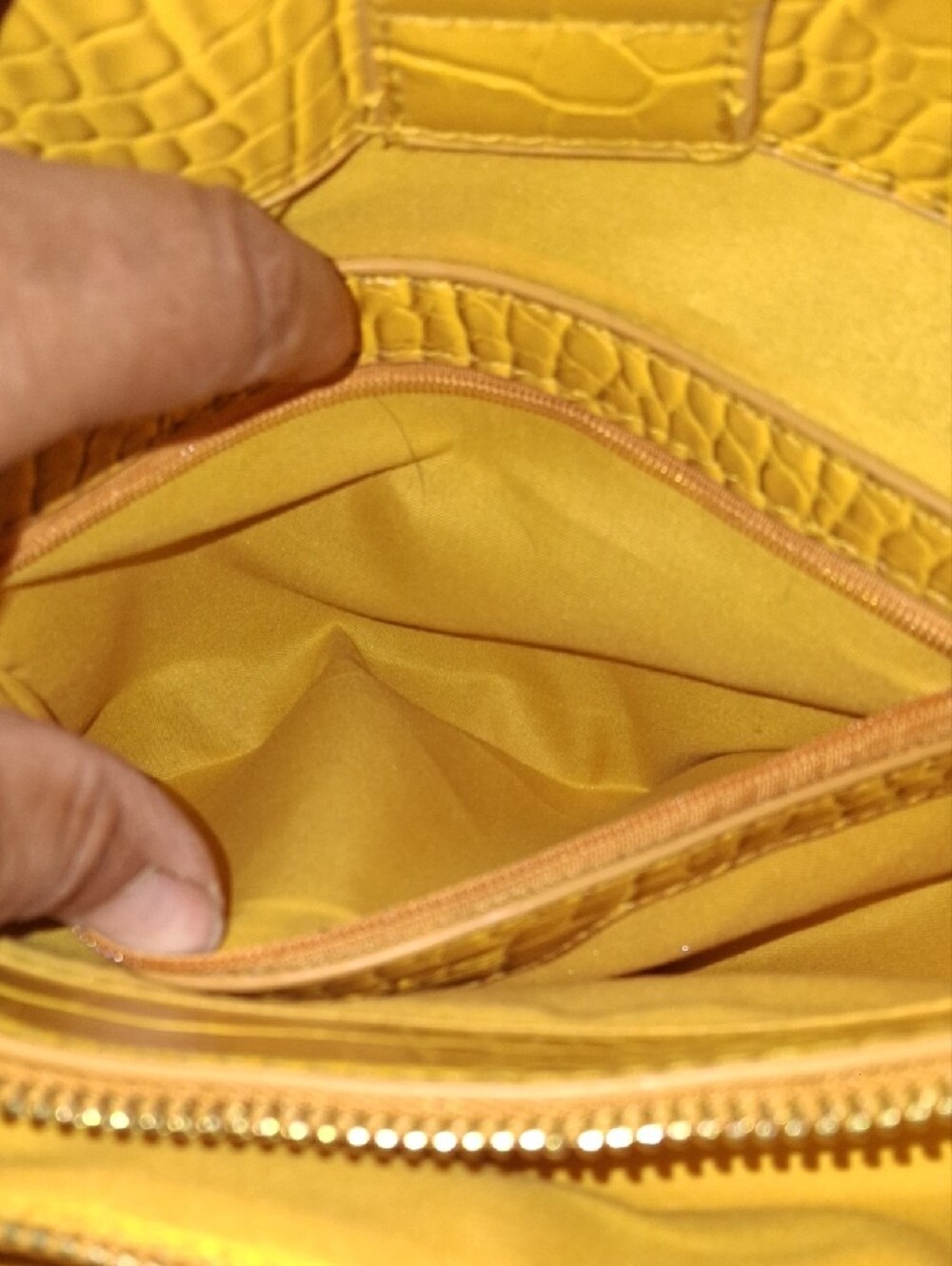 bebe Yellow Croc-Embossed Satchel Tote - Picture 5 of 7